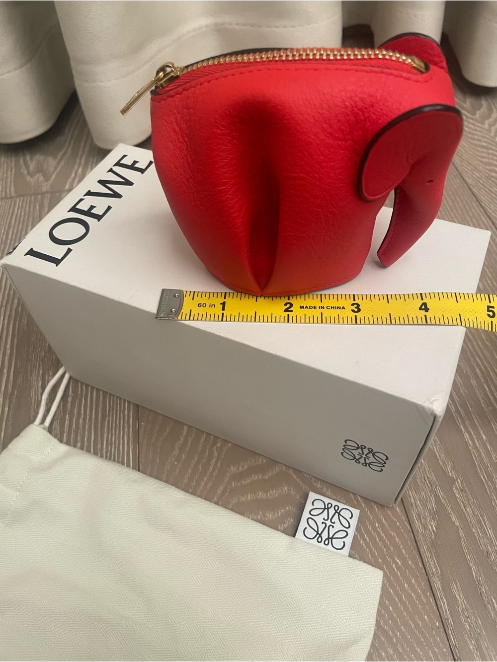 Loewe NWOT Authentic Elephant Coin Pouch in Red with Original Box and Dust Bag